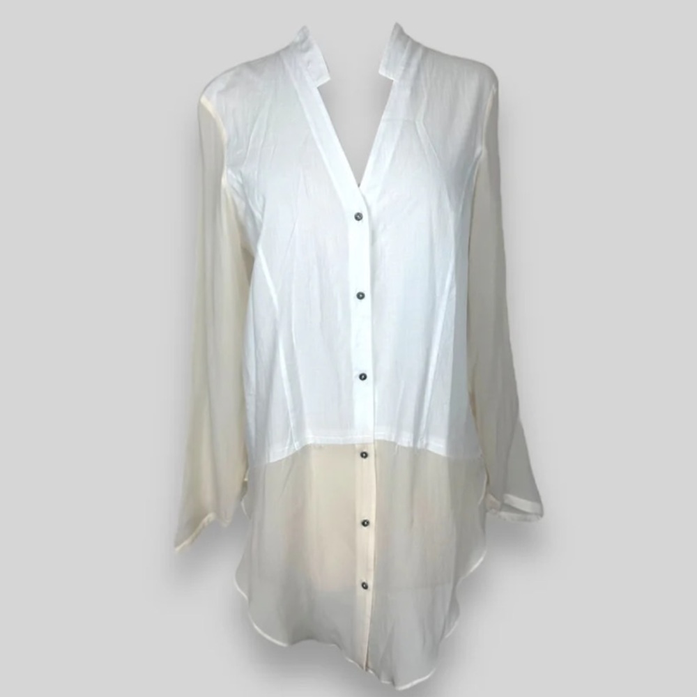 HELMUT LANG white viscose CRINKLED SHEER Button Down Shir